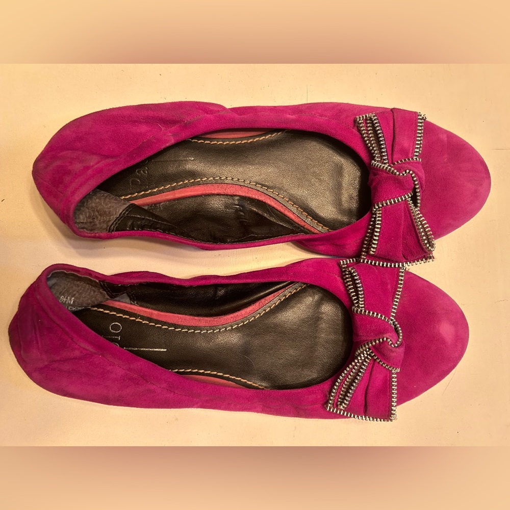 Paolo Hot Pink Ballet Flats with Zipper Bow Accent Sz 8.5